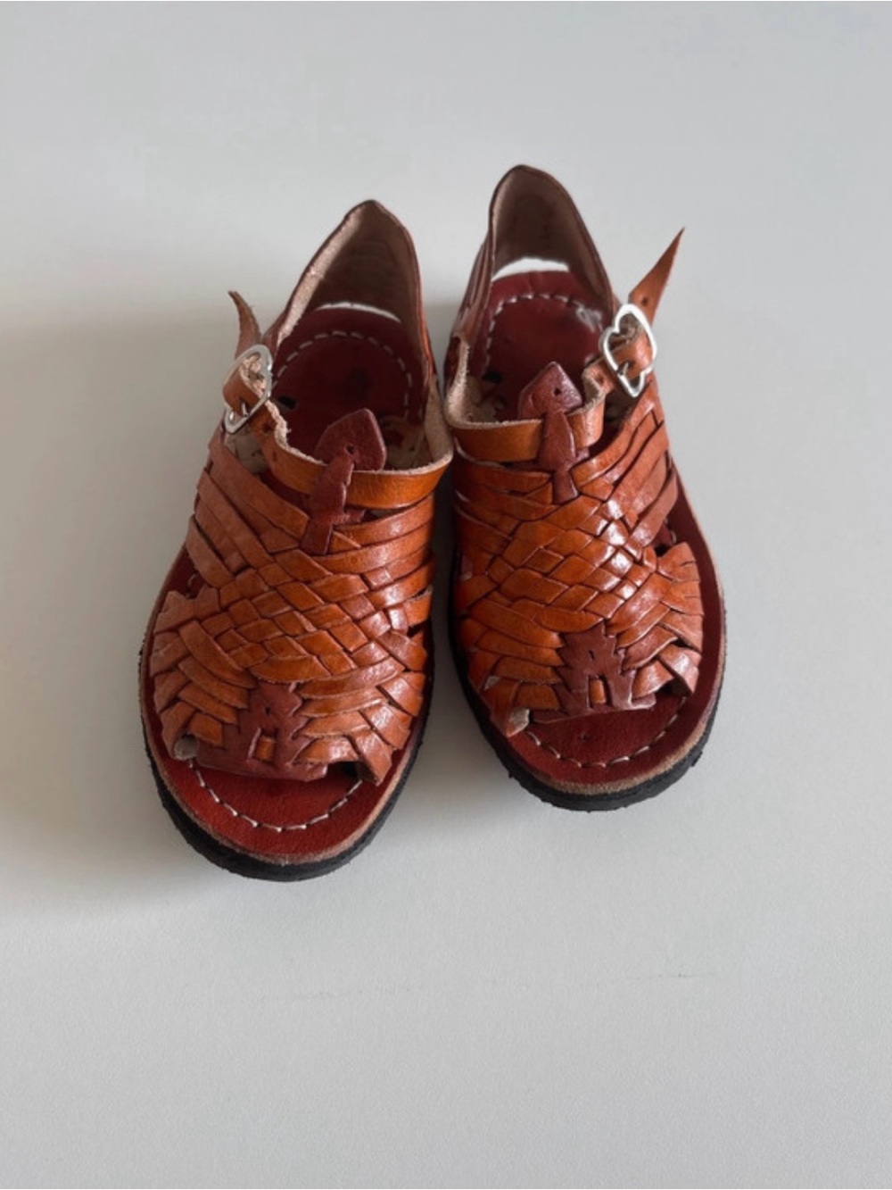 Kids Brown Woven Leather Sandals with Adjustable Buckle 10